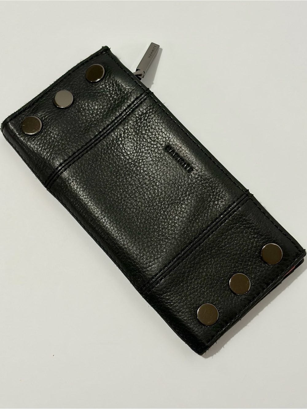 Hammitt 110 North Pebbled Leather Fold Wallet in Black/Gunmetal Hardware/Rivets